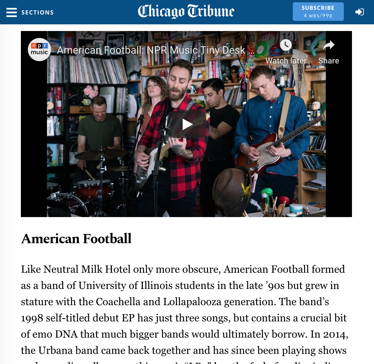 The Chicago Tribune Names American Football A Band To Watch At