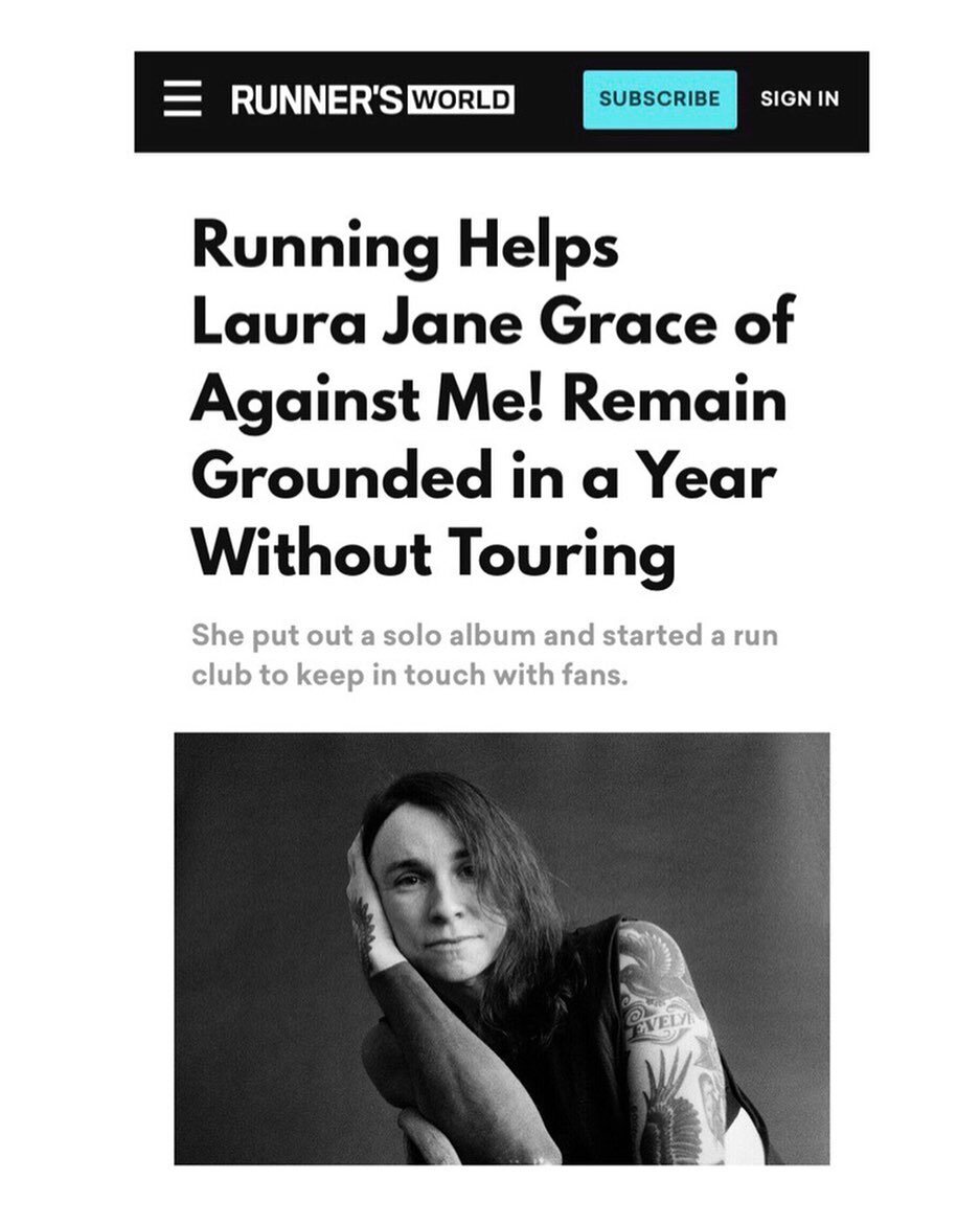 Read up on how Laura Jane Grace (@laurajanegrace) has used the sport of running as an outlet to cope with 2020 via Runner&rsquo;s World (@runnersworldmag). Link in our bio. 👟👟👟 #laurajanegrace #runnersworld #running #punk #stayalive