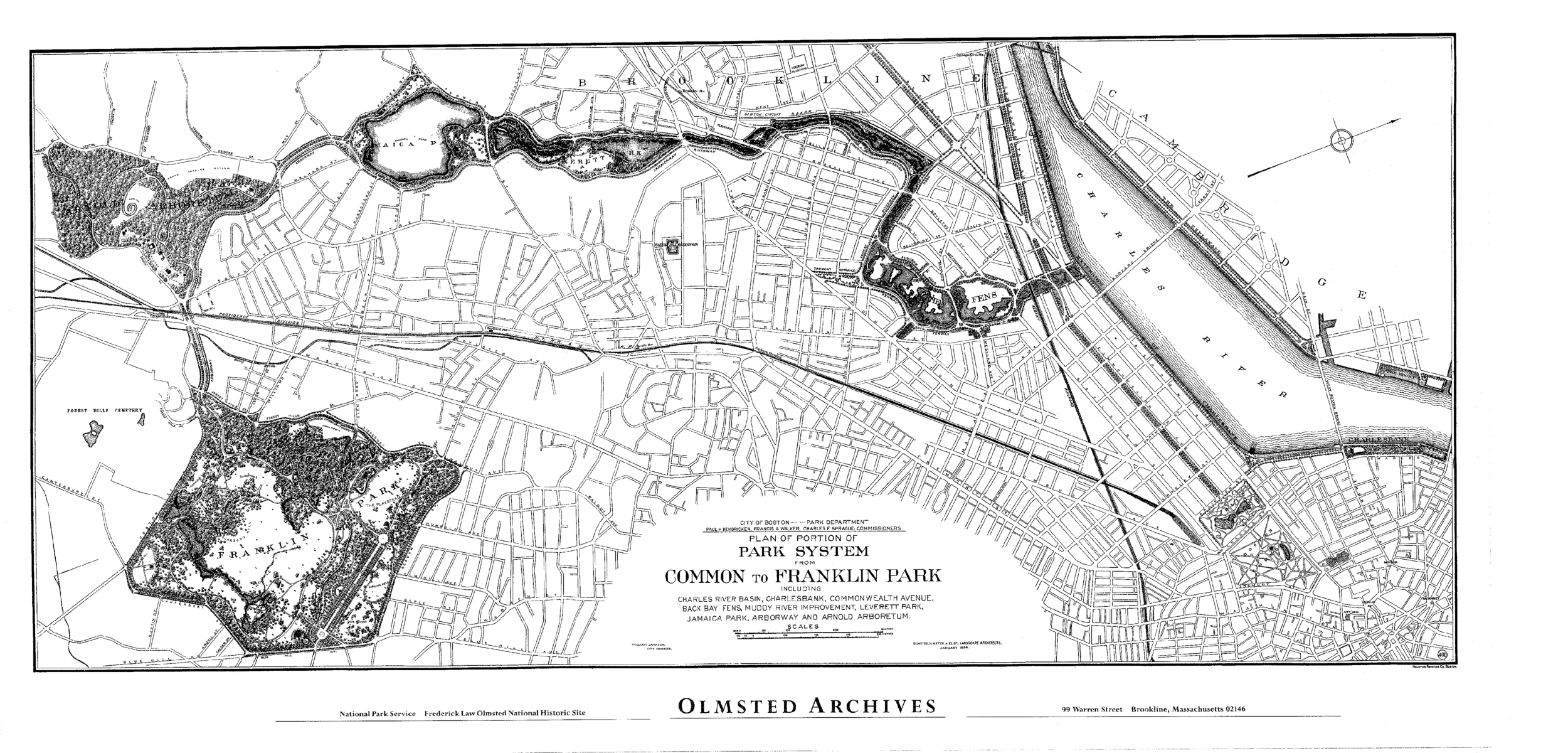 Drawing of the Emerald Necklace park system, from the Common to Franklin Park. January 1914