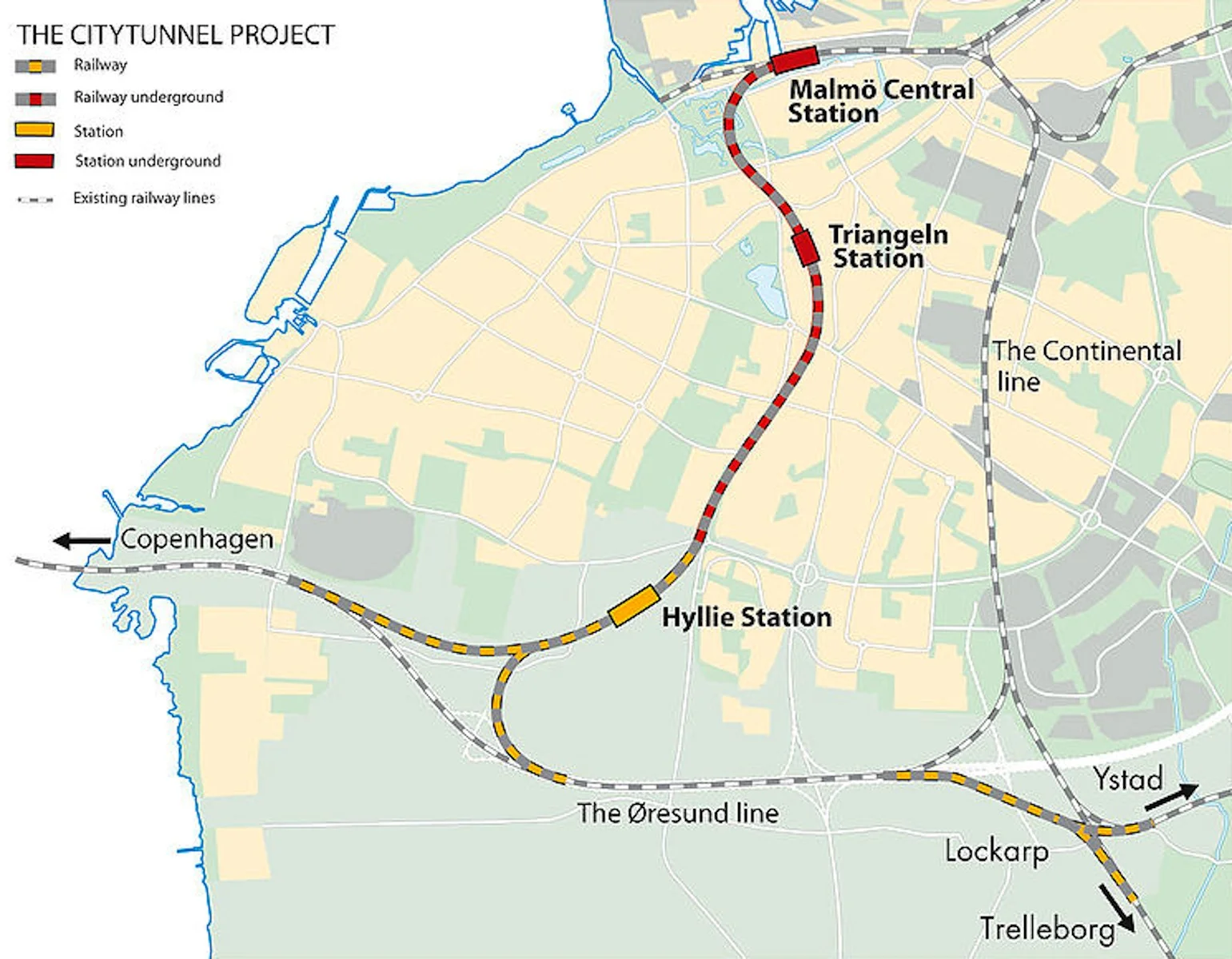 Route Map of Malmo Citytunneln Rail Link