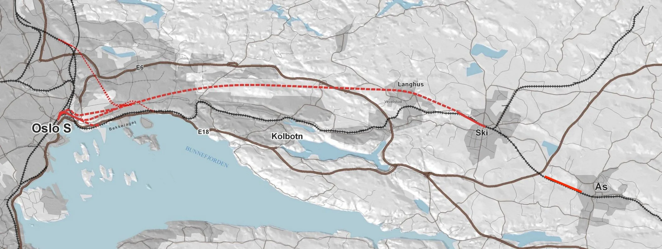 Route map of the Follo Line, between Oslo and Ski
