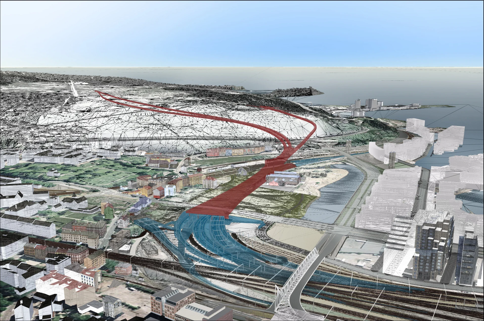 CAD model of the Follo Line tunnels near Oslo central station, heading south toward Ski