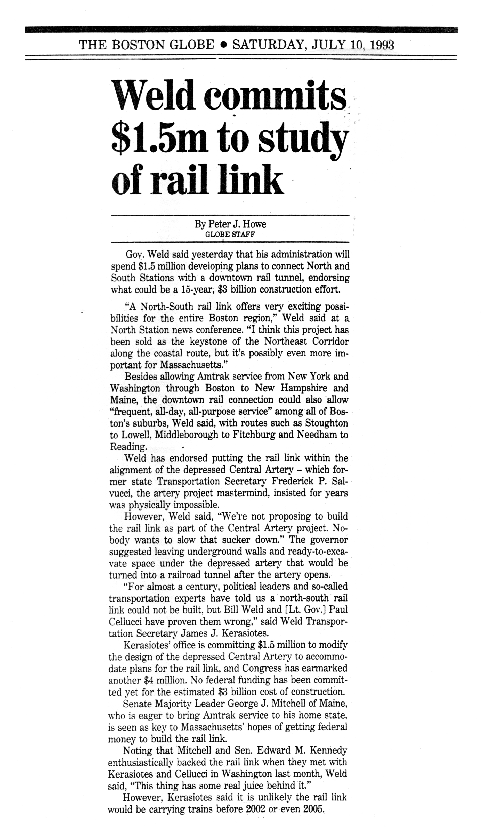 Boston Globe article, July 10, 1993