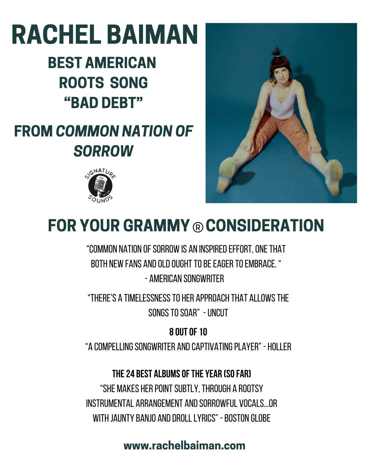 For your GRAMMY consideration! 🎉 Vote for @rachelbaiman, @brennenleigh and @eilenjewell_ by this Friday!

Find all their latest releases here: https://shop.signaturesounds.com ⬆ Link in bio