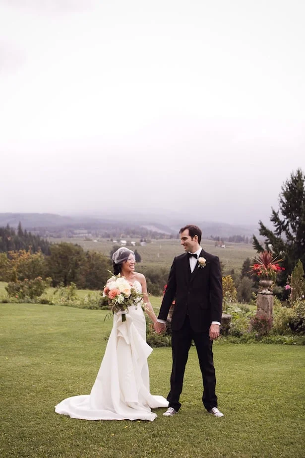 Alina & John Hazen's Wedding in Mount Hood, Oregon; Poplar gown-Carol Hannah