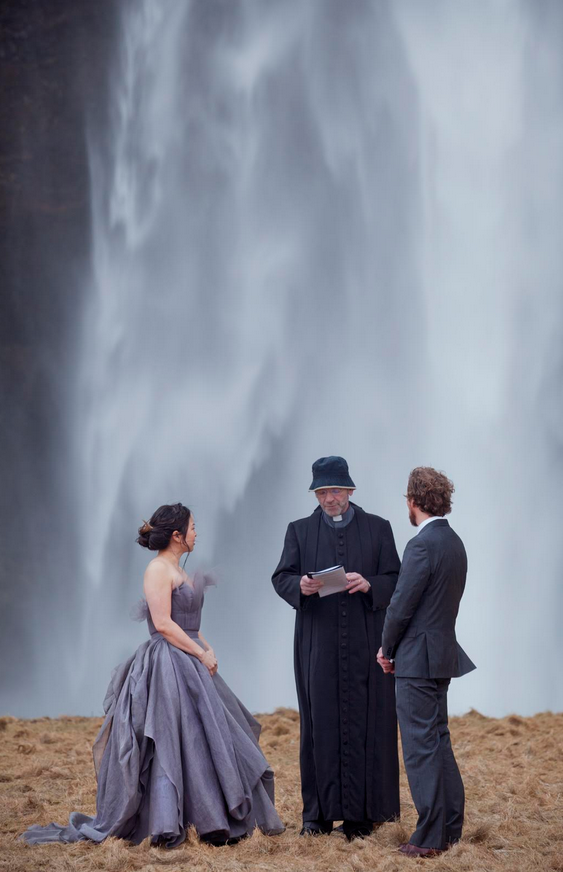 Custom Carol Hannah Grand Palais gray wedding gown
