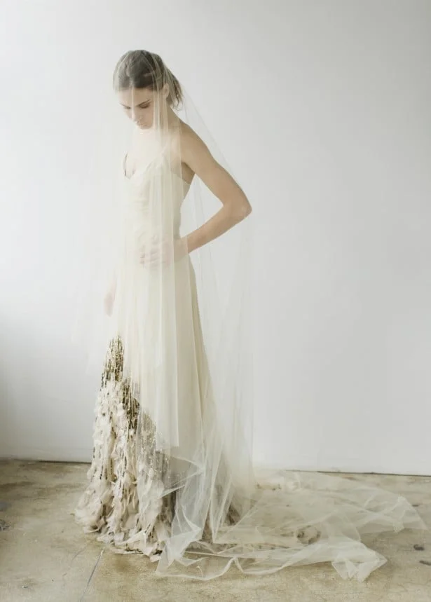 Malachite pairs perfectly with our nude blush veil