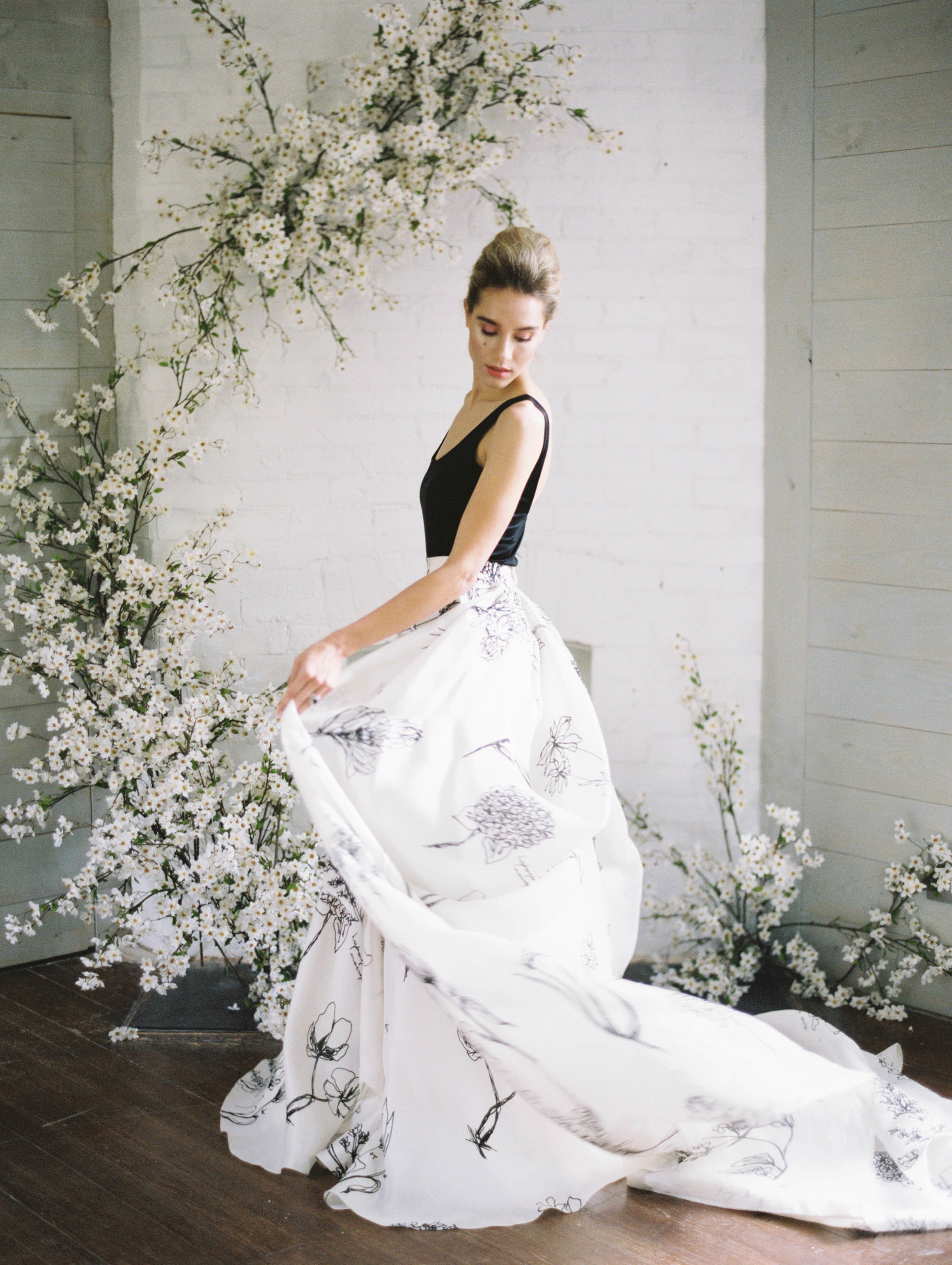 Printed floral wedding skirt black and white bridal separates nyc designer10.jpg