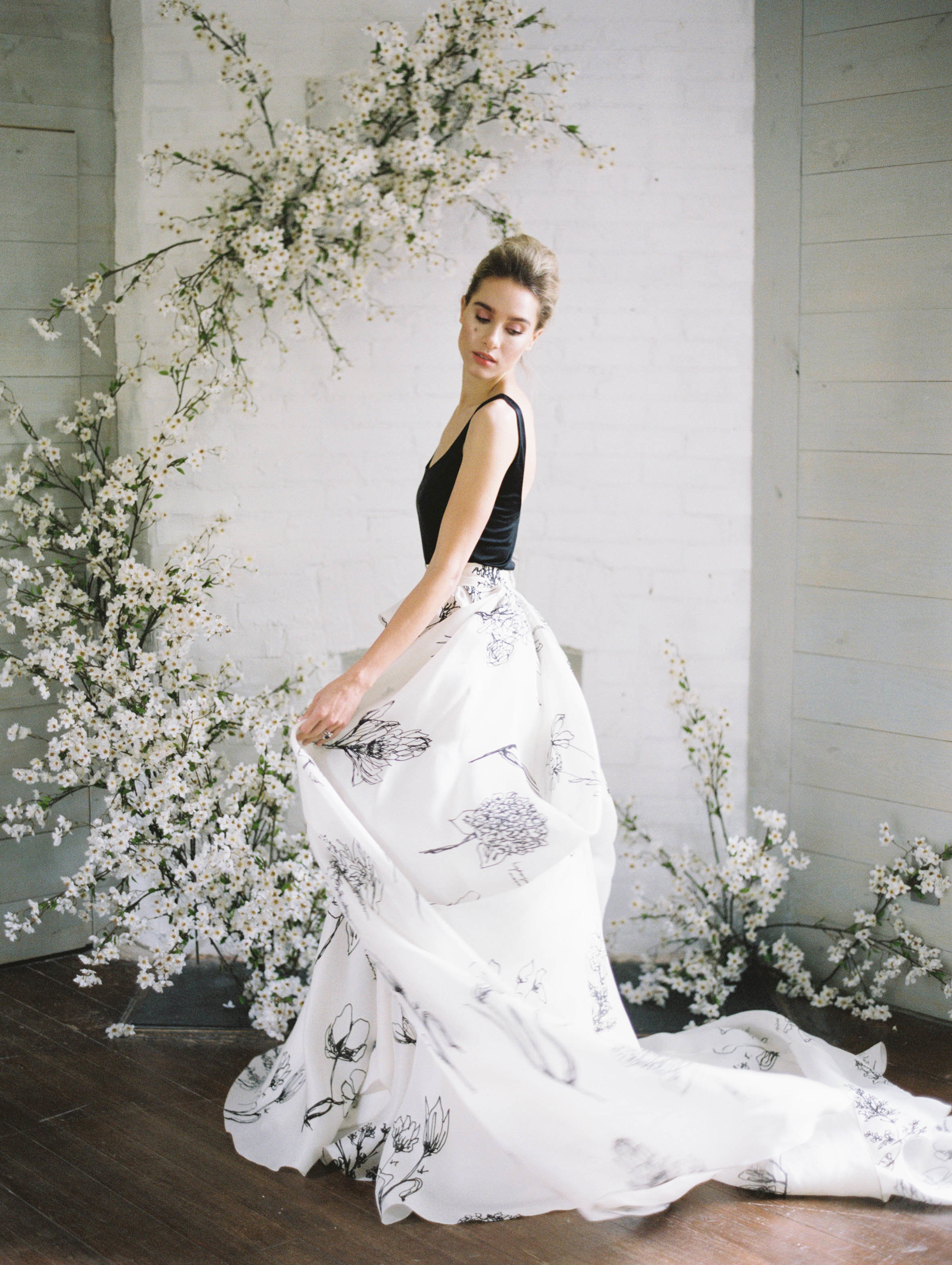 Printed floral wedding skirt black and white bridal separates nyc designer11.jpg