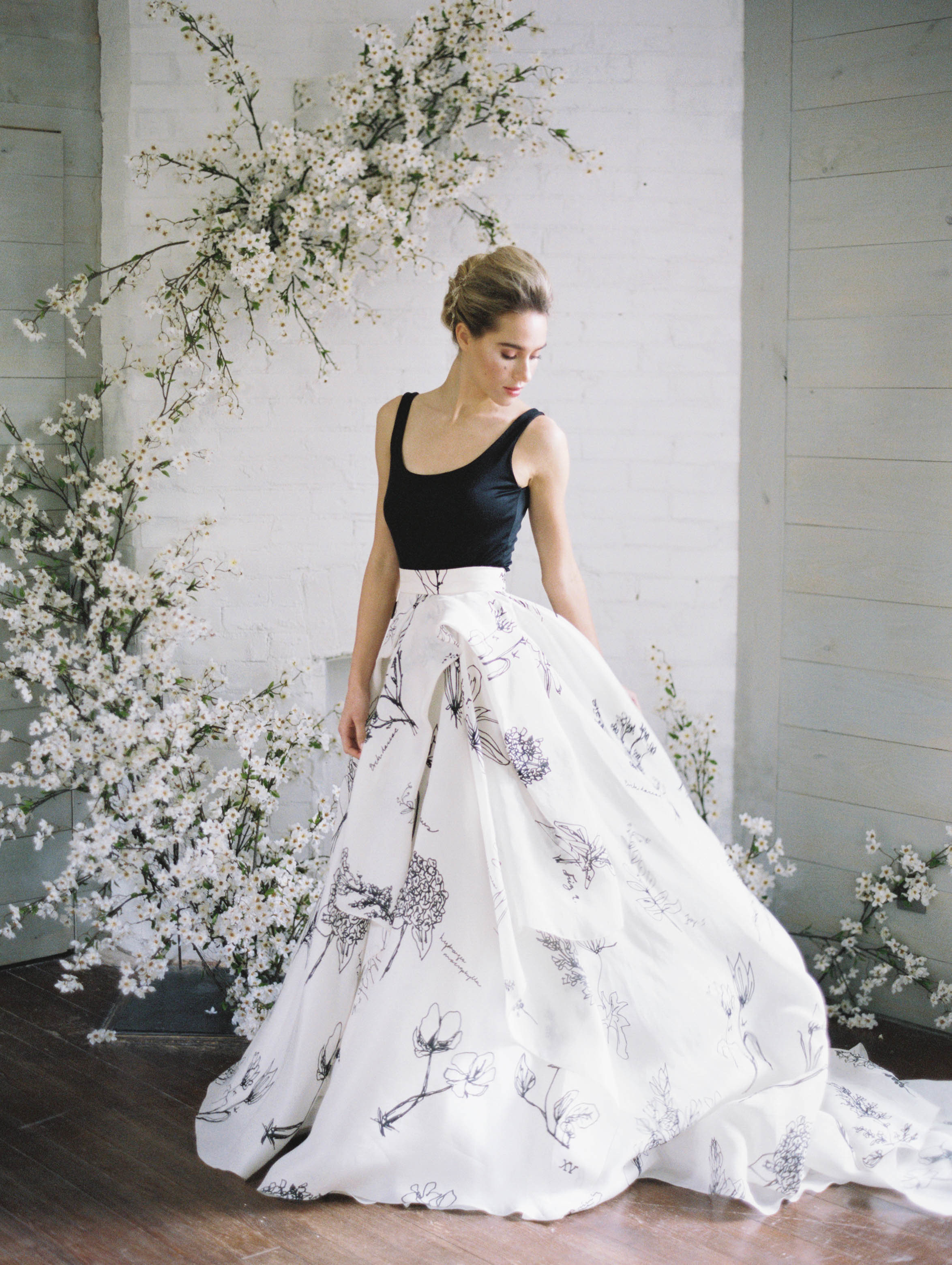 Printed floral wedding skirt black and white bridal separates nyc designer12.jpg
