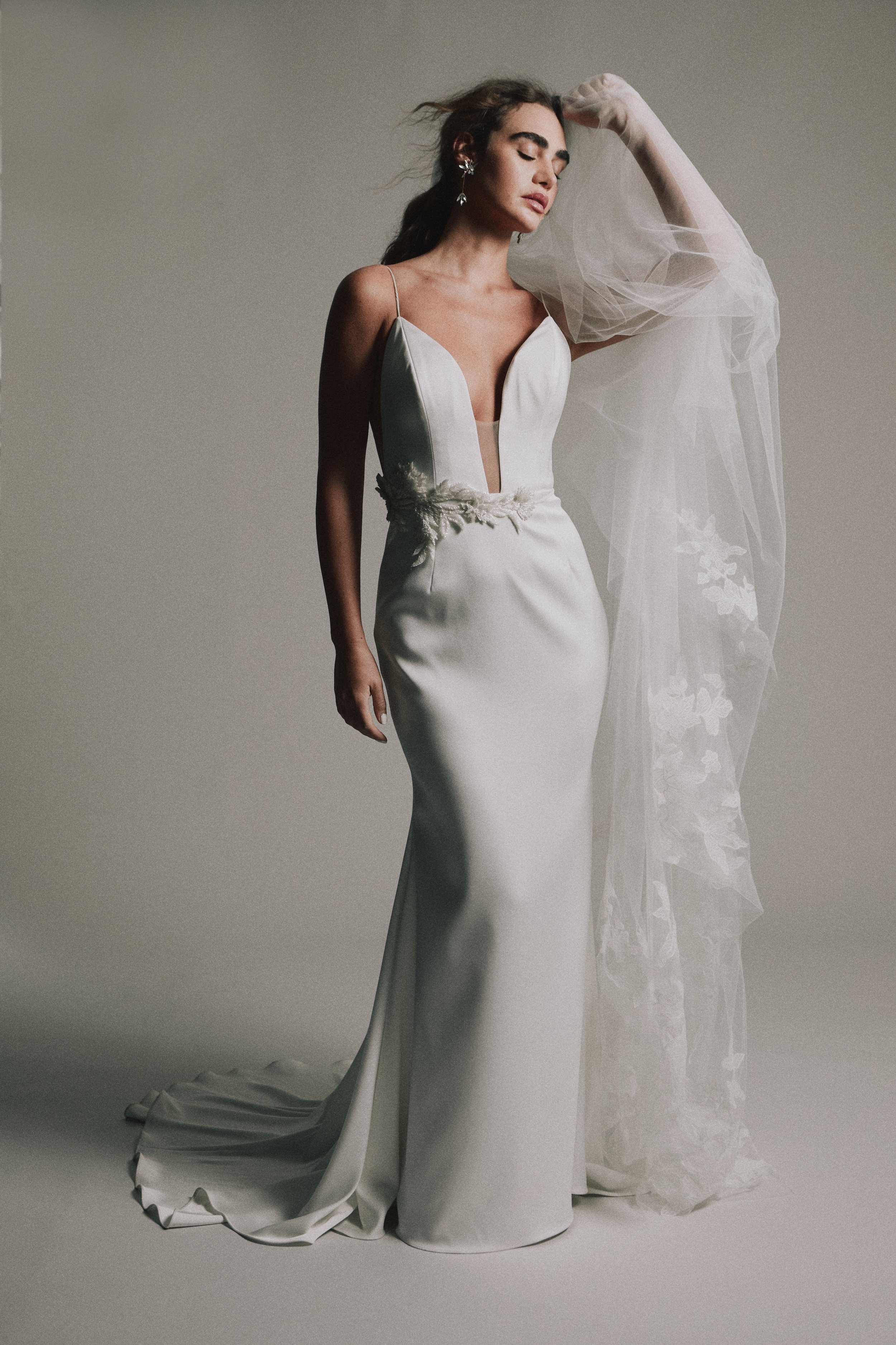 Eclipse stretch satin crepe wedding dress with big sheer organza sleeves web2.jpg