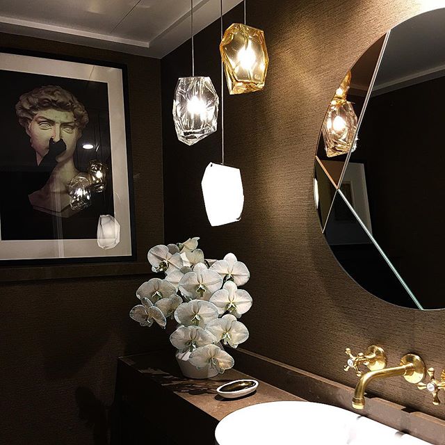 Tiny jewel of a Powder Room at our Lizzy Bay project. Walls upholstered in @phillipjeffriesltd vinyl grass cloth. Architecture by @alexander_andco