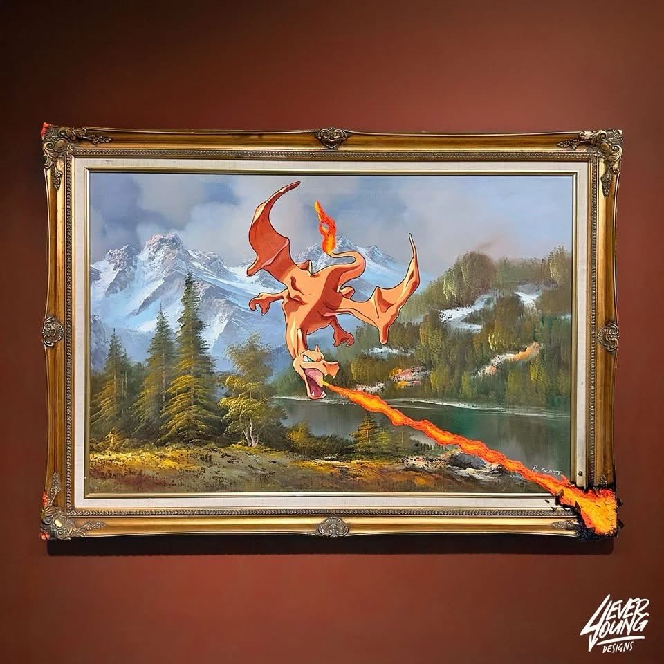This was such a fun project! Taking an already damaged frame, I reworked it to create a 4th dimensional piece. Definitely something I&rsquo;ll be experimenting with more in the future.

This &ldquo;CHARzard&rdquo; piece is available for purchase in t