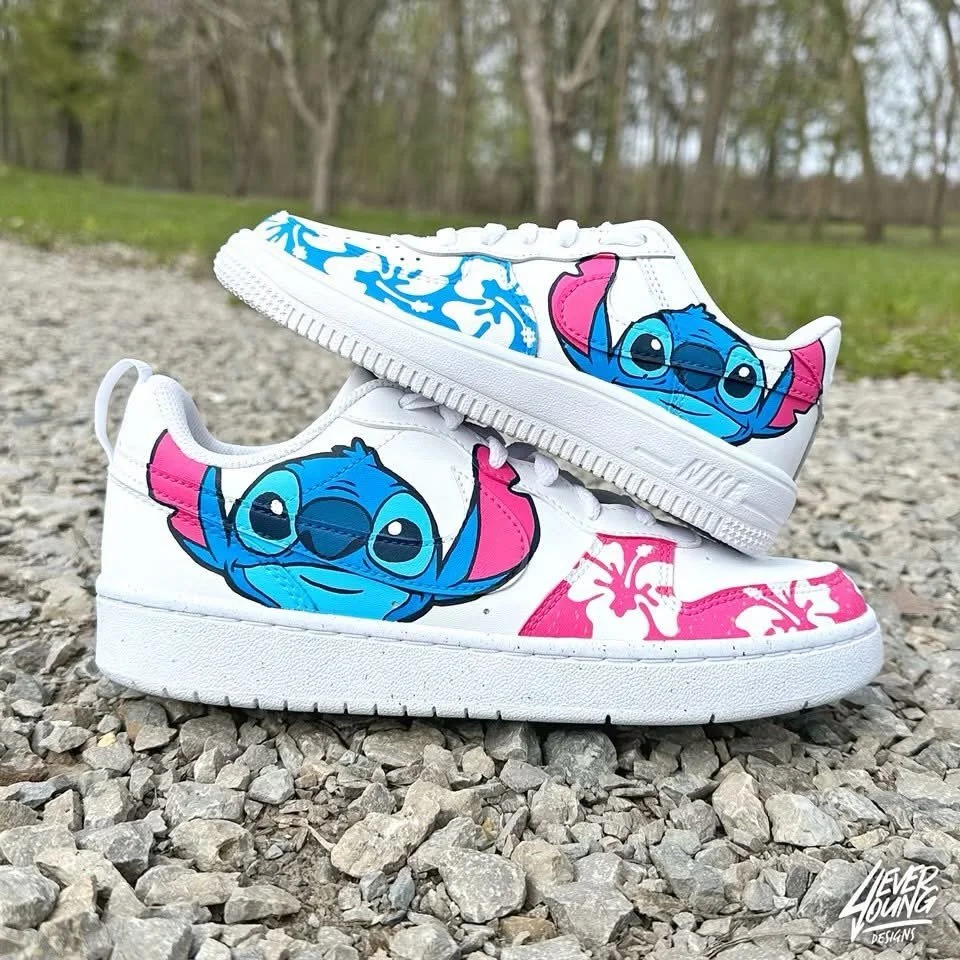 Had fun painting a couple pair of Stitch kicks for a customer&rsquo;s kiddos for their Disney family vacation!