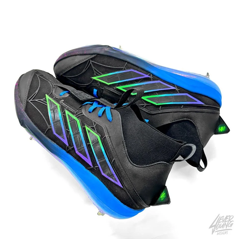 Custom City Connect cleats for Tampa Bay Rays player, @caminero 💚🩵💜