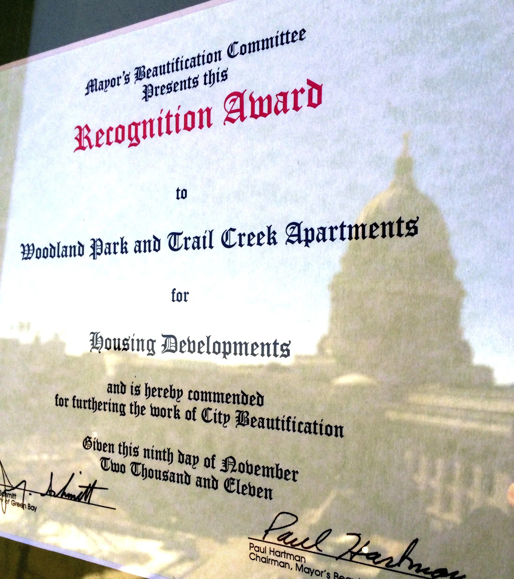 2011 Woodland Park Beautification Award