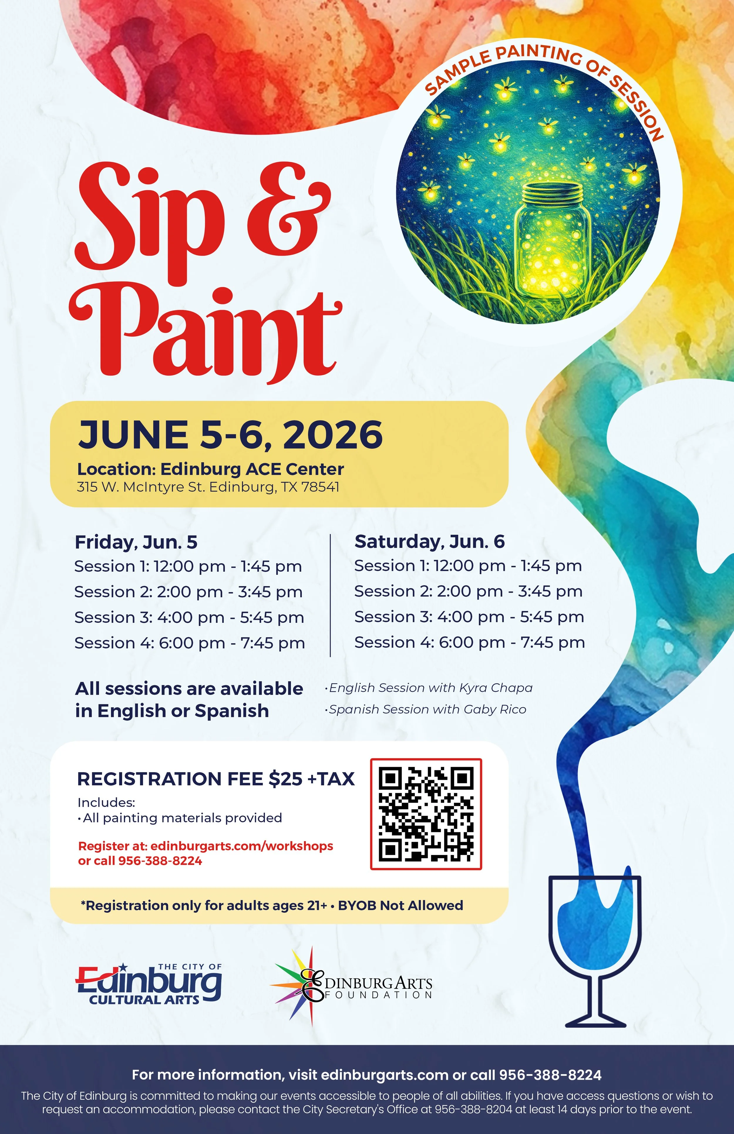 Things to do in Edinburg, ACE Center, acrylic painting, wine, alcohol, Sip and Paint
