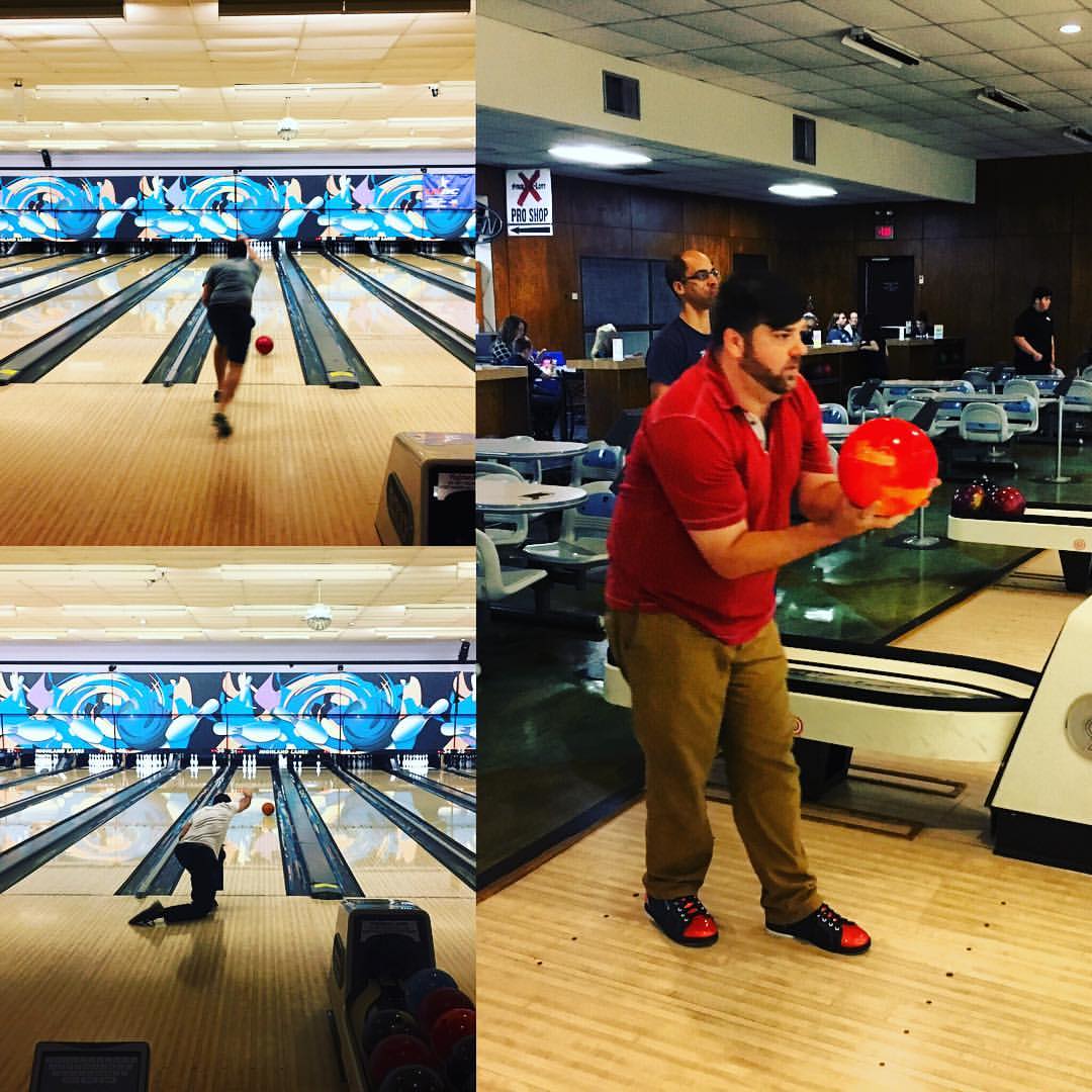 Jon bowling with his Austin office team
