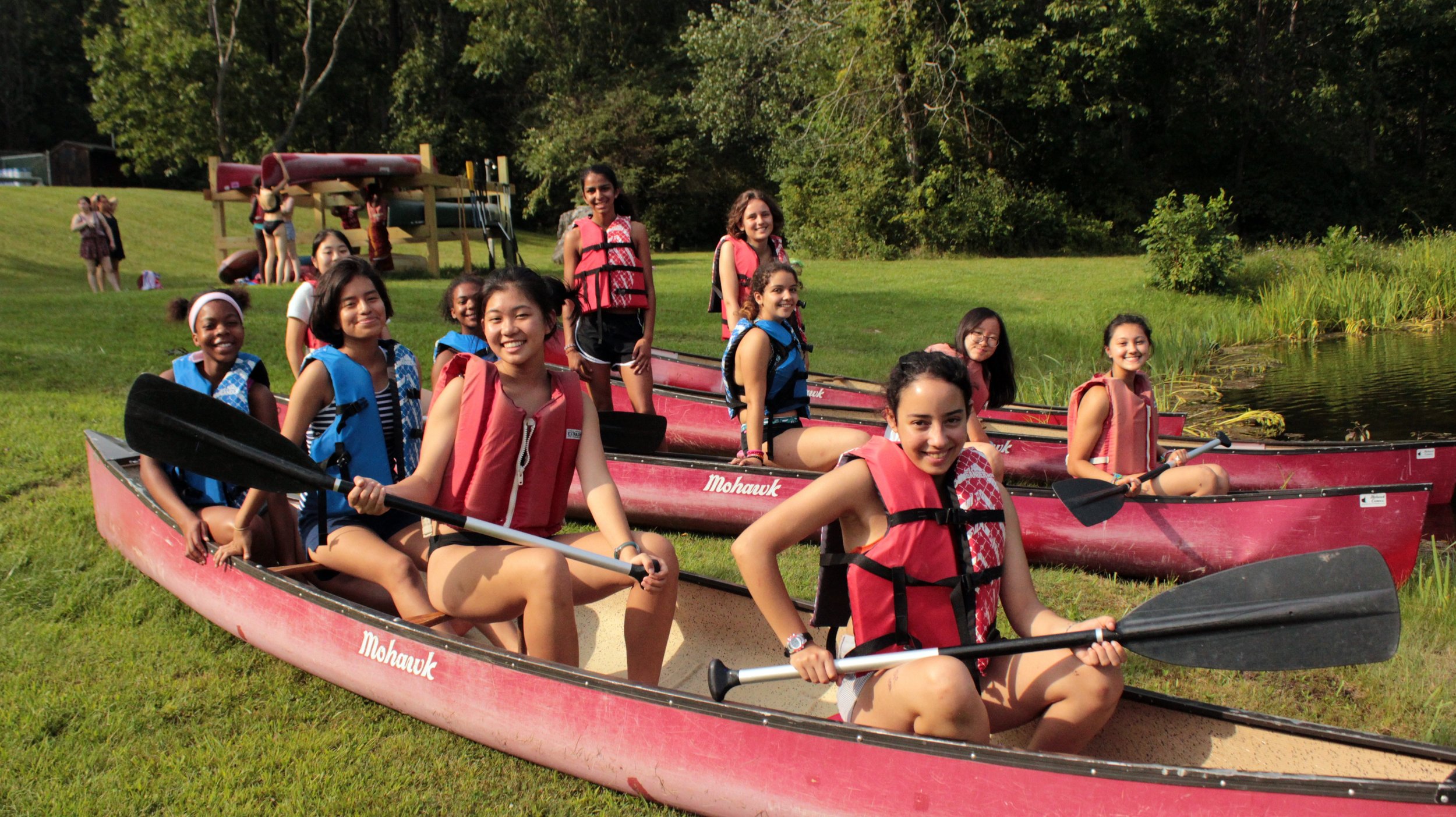  Campers get ready for canoeing in the lake! 
