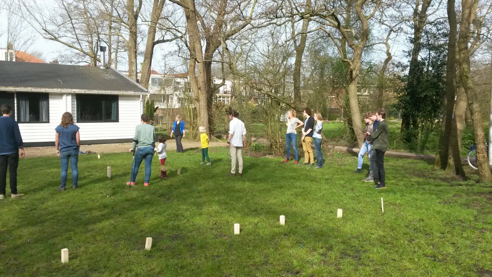  A game of Kubb on the front lawn 