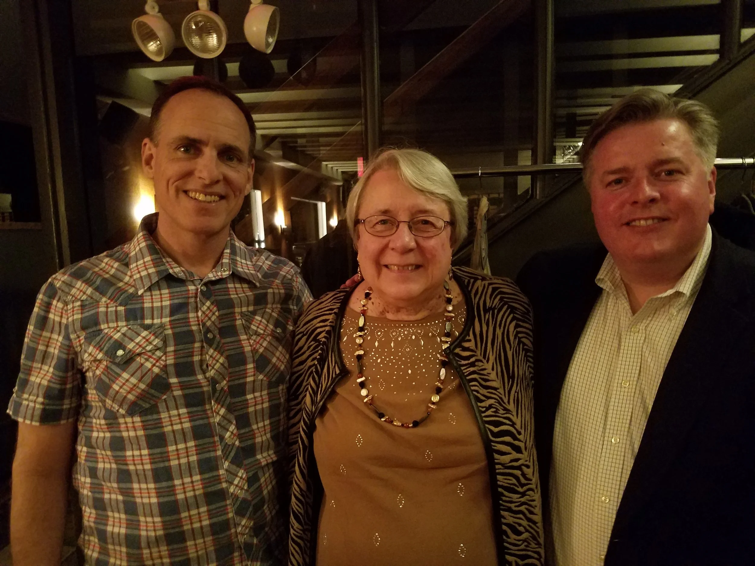 Outgoing LAJF Board members (left to right) Pat O’Malley (‘80), Nita Luis, and Damian Brennan (‘87, ‘91-’95, ‘02, ‘15-’17). (April 2018)