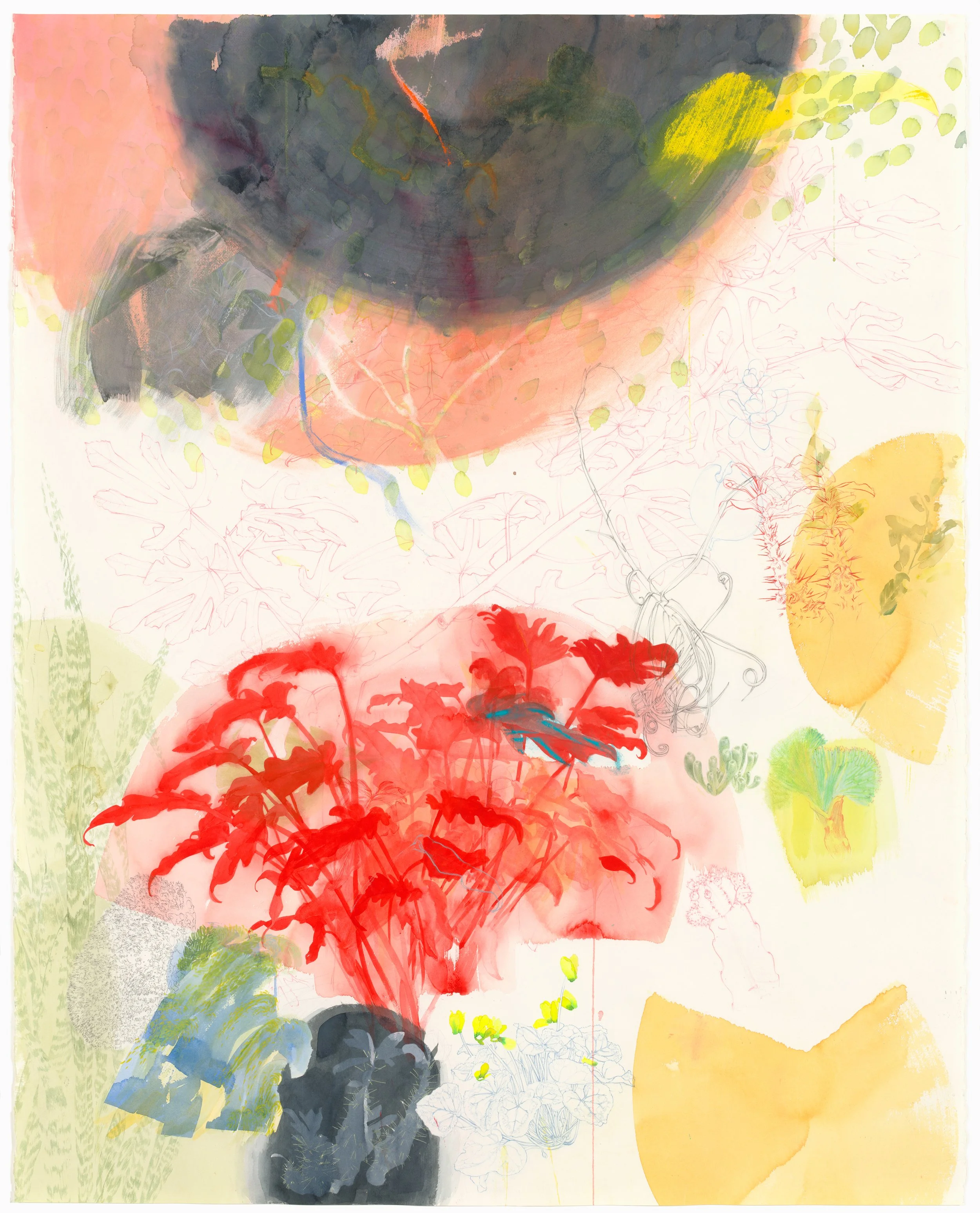  Napping with my Love: Field Notes (after Ferdowsi) 
watercolor, pastel and pencil on paper, 56 x 45 in, 2023