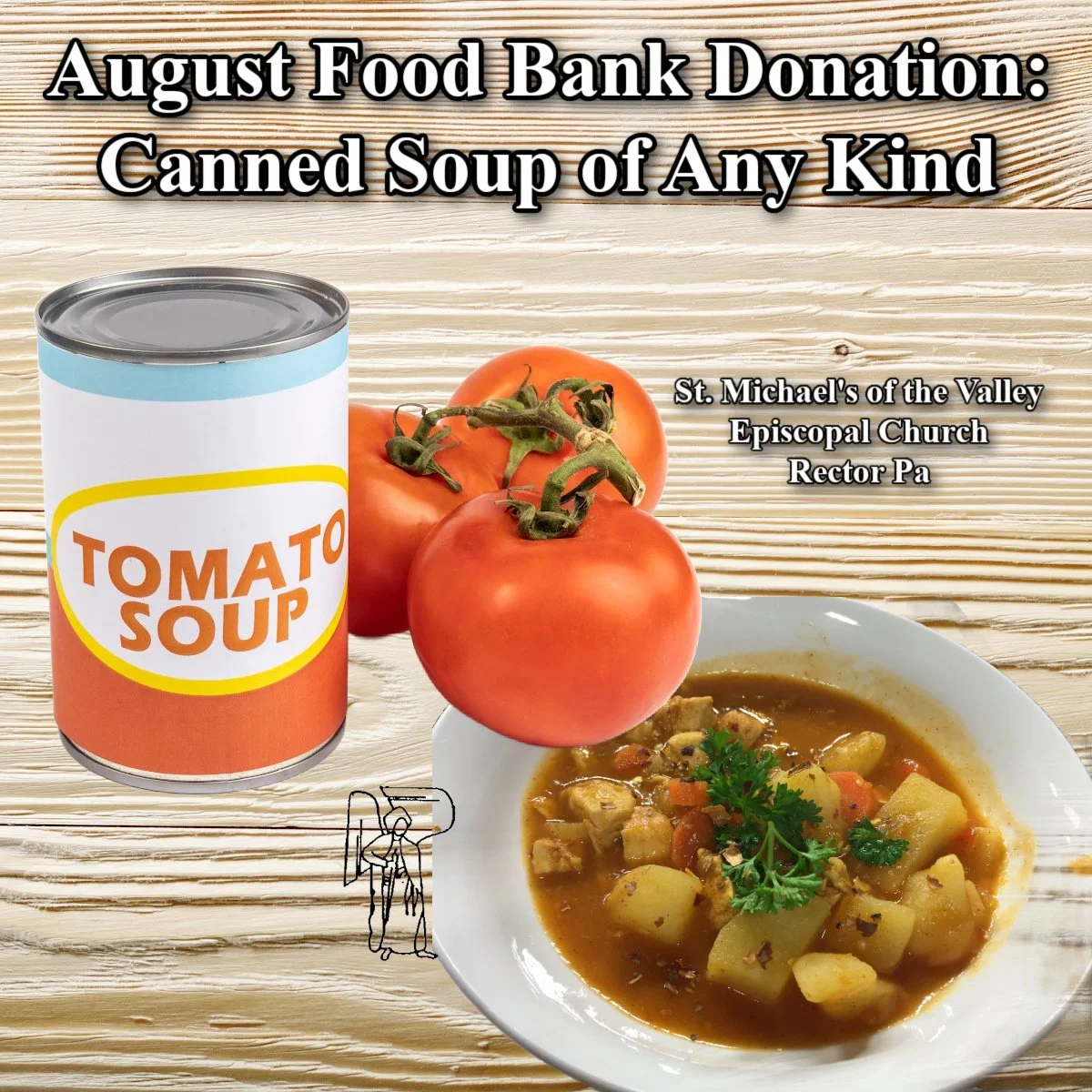 Can of Tomato Soup next to fresh tomatoes and a bowl of soup