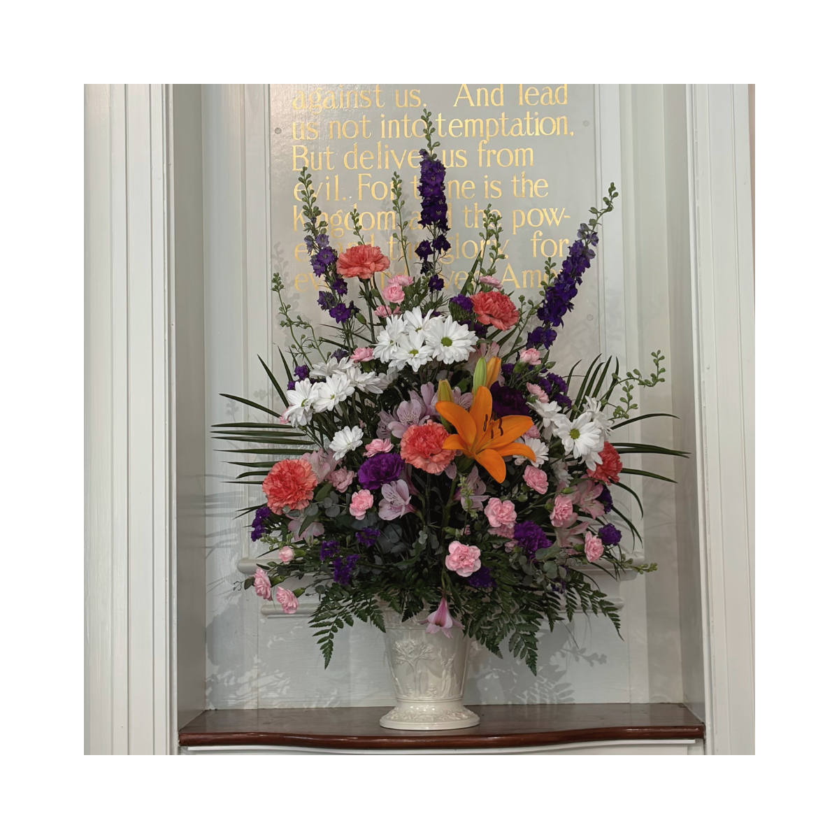 Spring Altar Flower Arrangement on the Reredos at St. Michael's of the Valley Episcopal Church in Rector Pa
