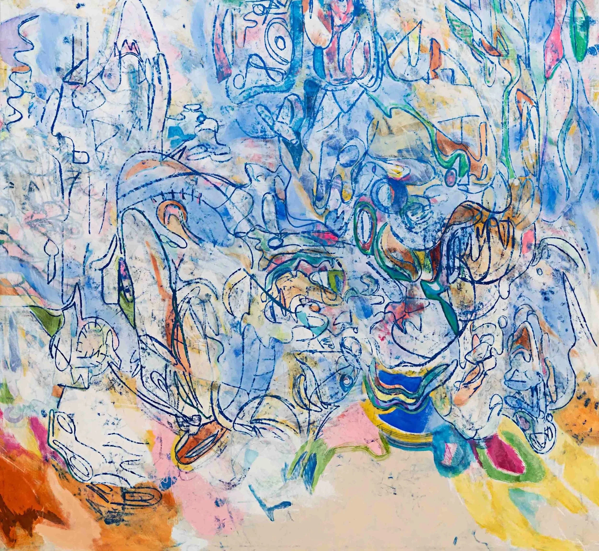  ALEGRIA IV, 2023  Ink, caséine, pigment and oil on canvas,  180 × 190 cm  ©July Ancel ADAGP  Photographie : Isabelle Cerneau 