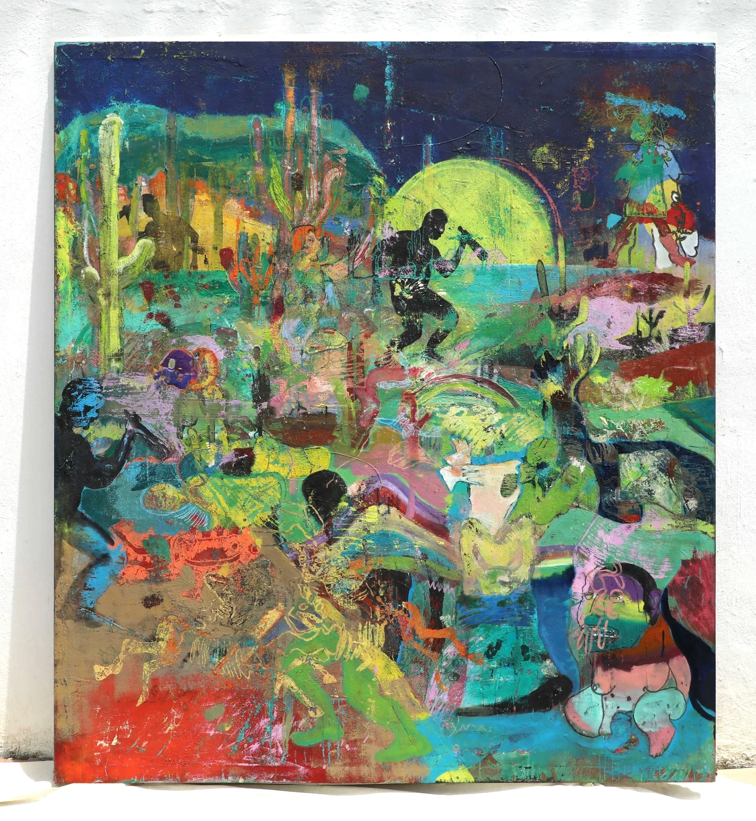  EL CAMPO, 2018  Oil on canvas, pigments and nopal  200 x 200 cm  ©July Ancel ADAGP 