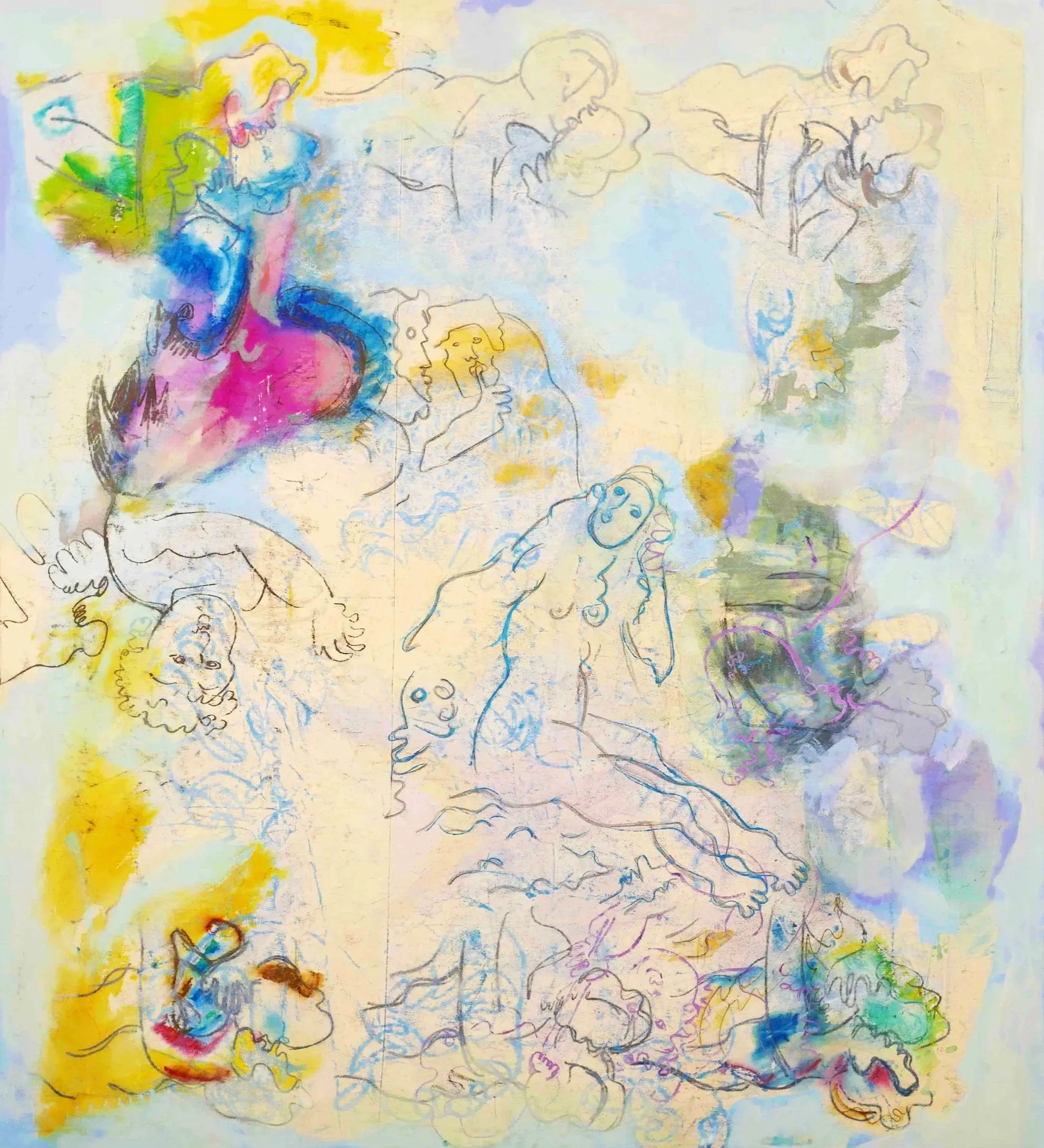  QUERENCIA XXV, 2025  Pigment, caséine, acrylique sur toile de coton  200 × 180 cm  ©July Ancel ADAGP 