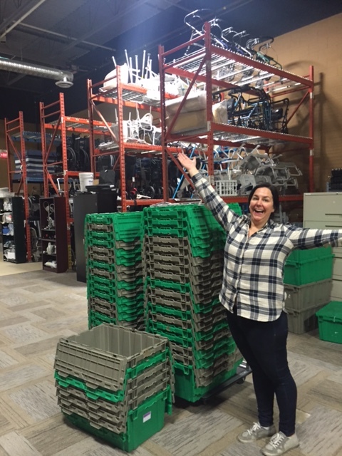 Leslie in warehouse.JPG