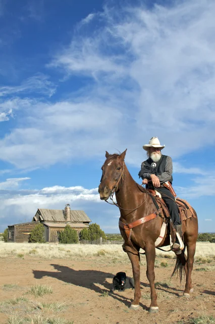A man, his horse, and dog, New Mexico