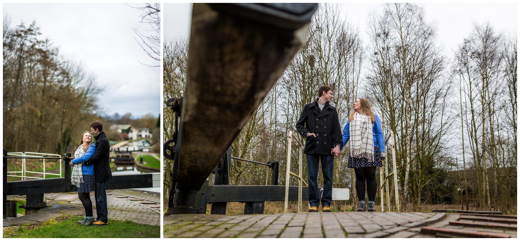 couple stood by canal lock