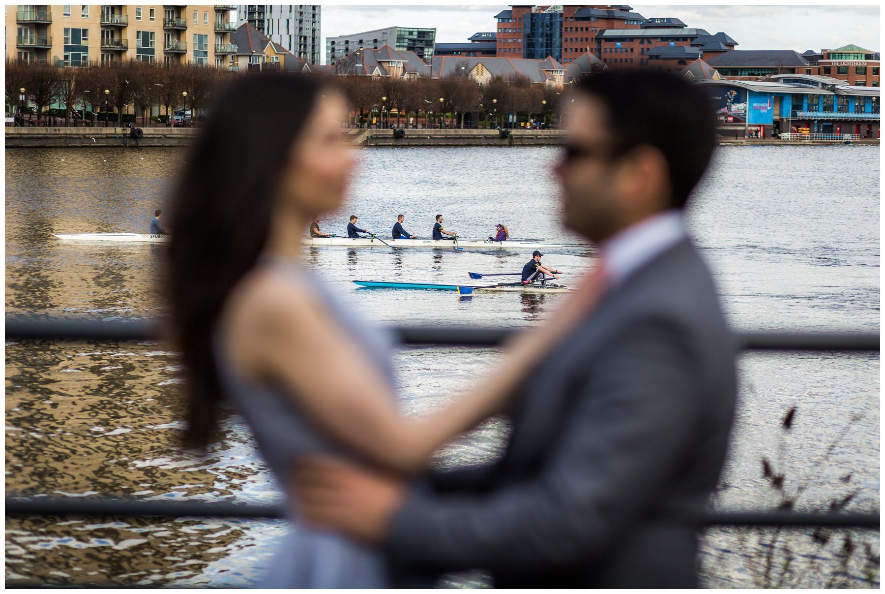 shot of row boat passing by