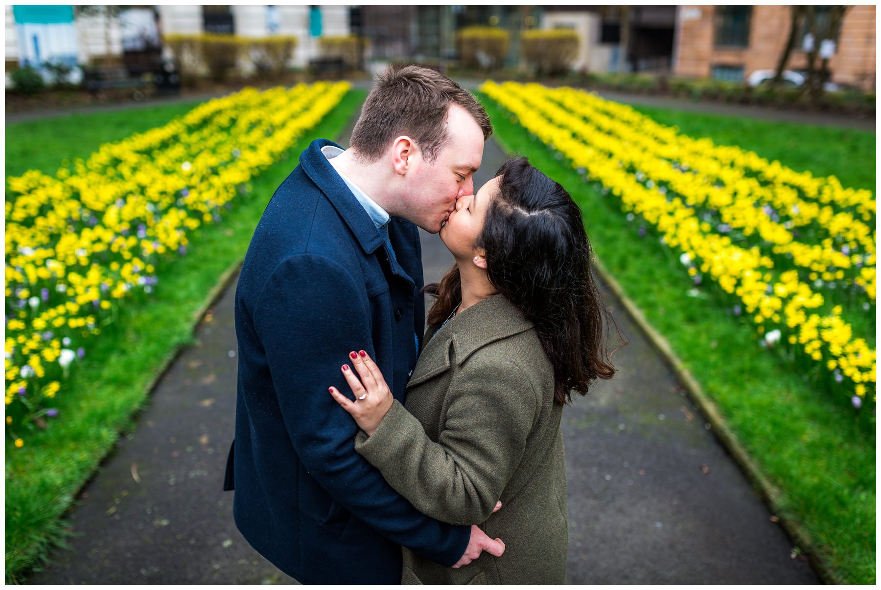 couple kissing in manchester, north west