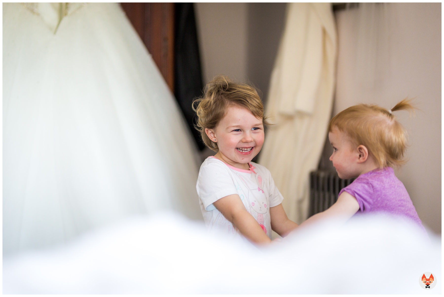 children playing during wedding morning