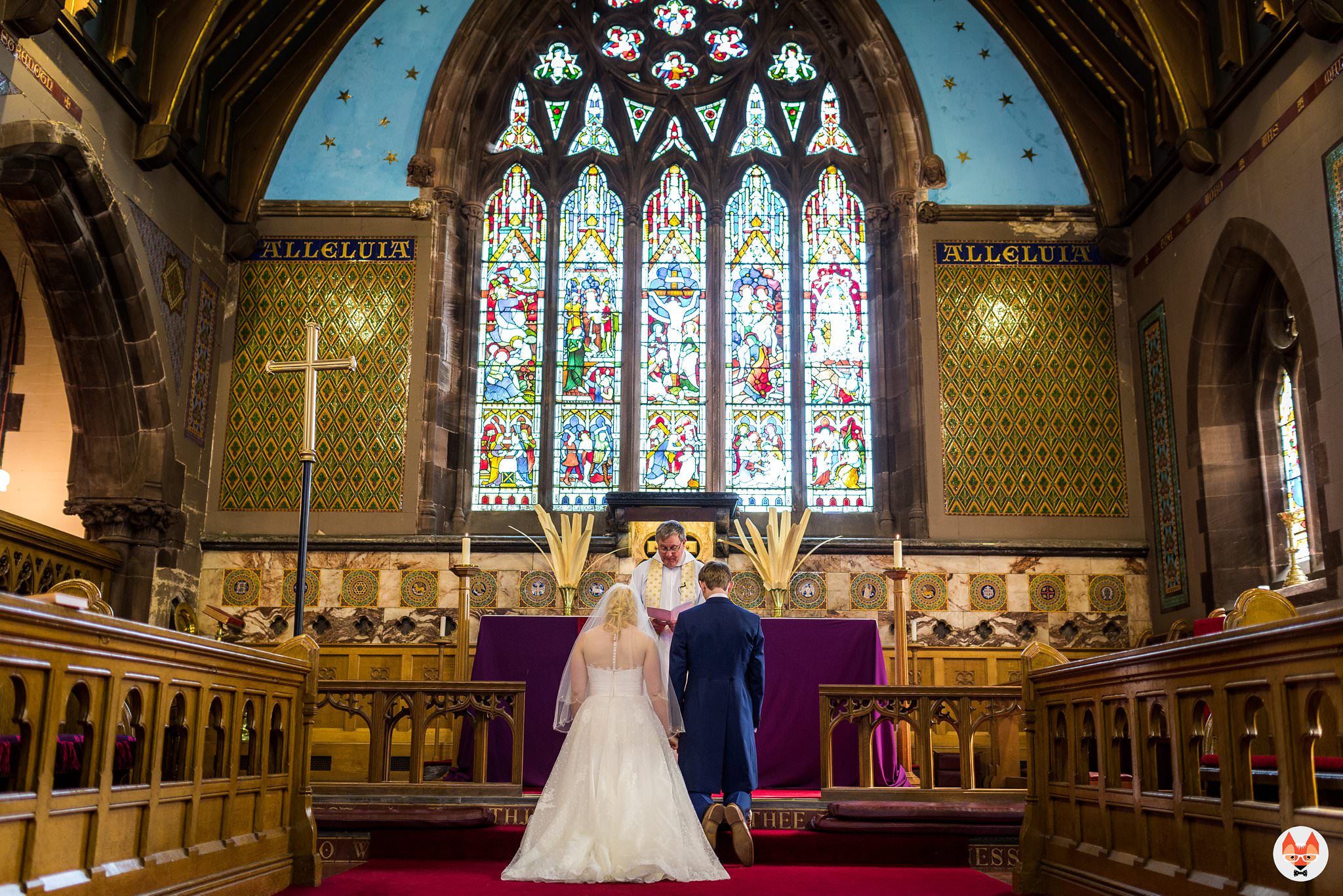 wide shot of church