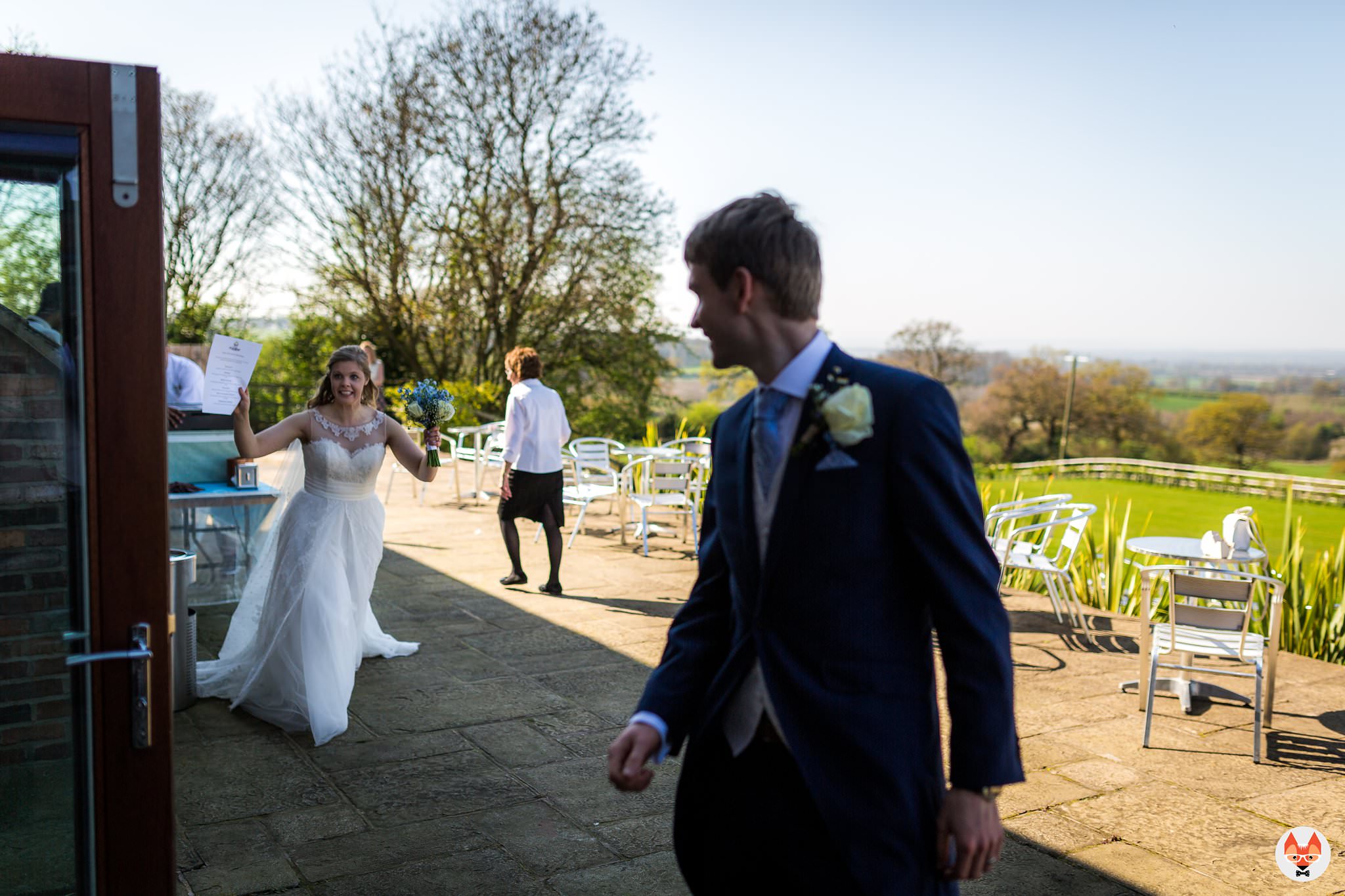 bride running into room