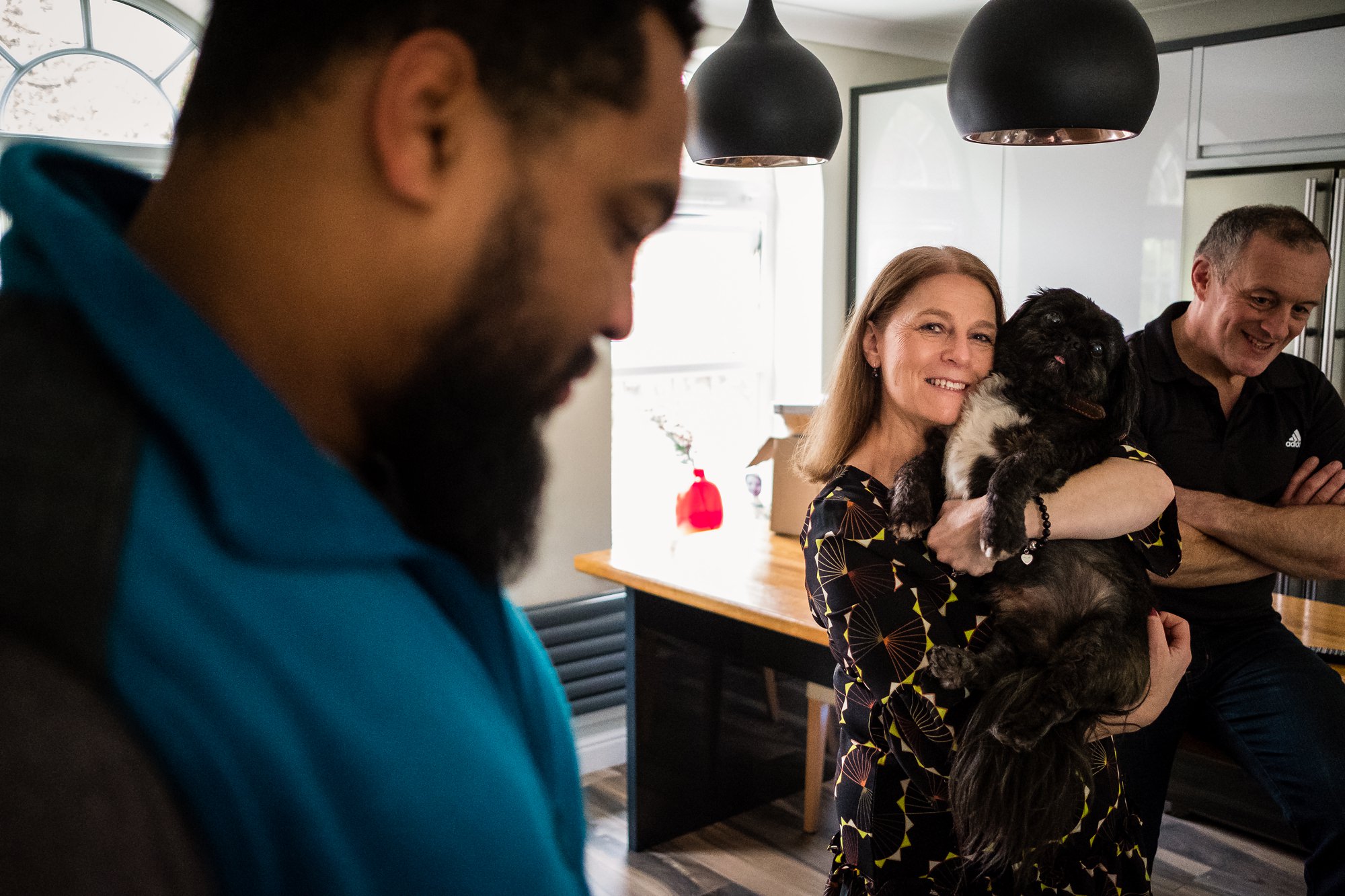 mum holding dog