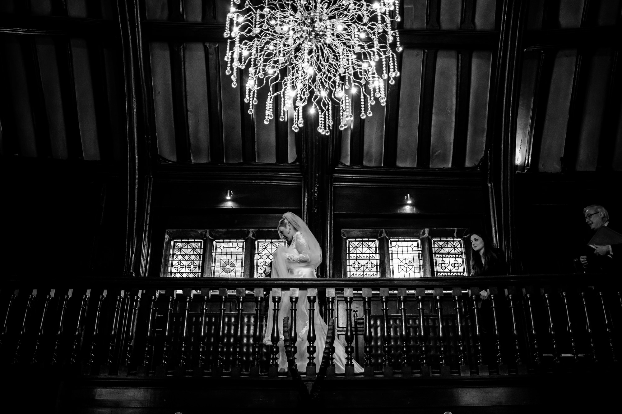 bride walking through mitton hall, lancashire