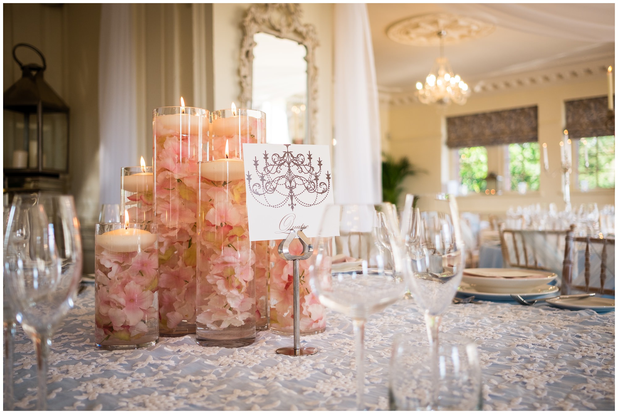 lit candles in reception room