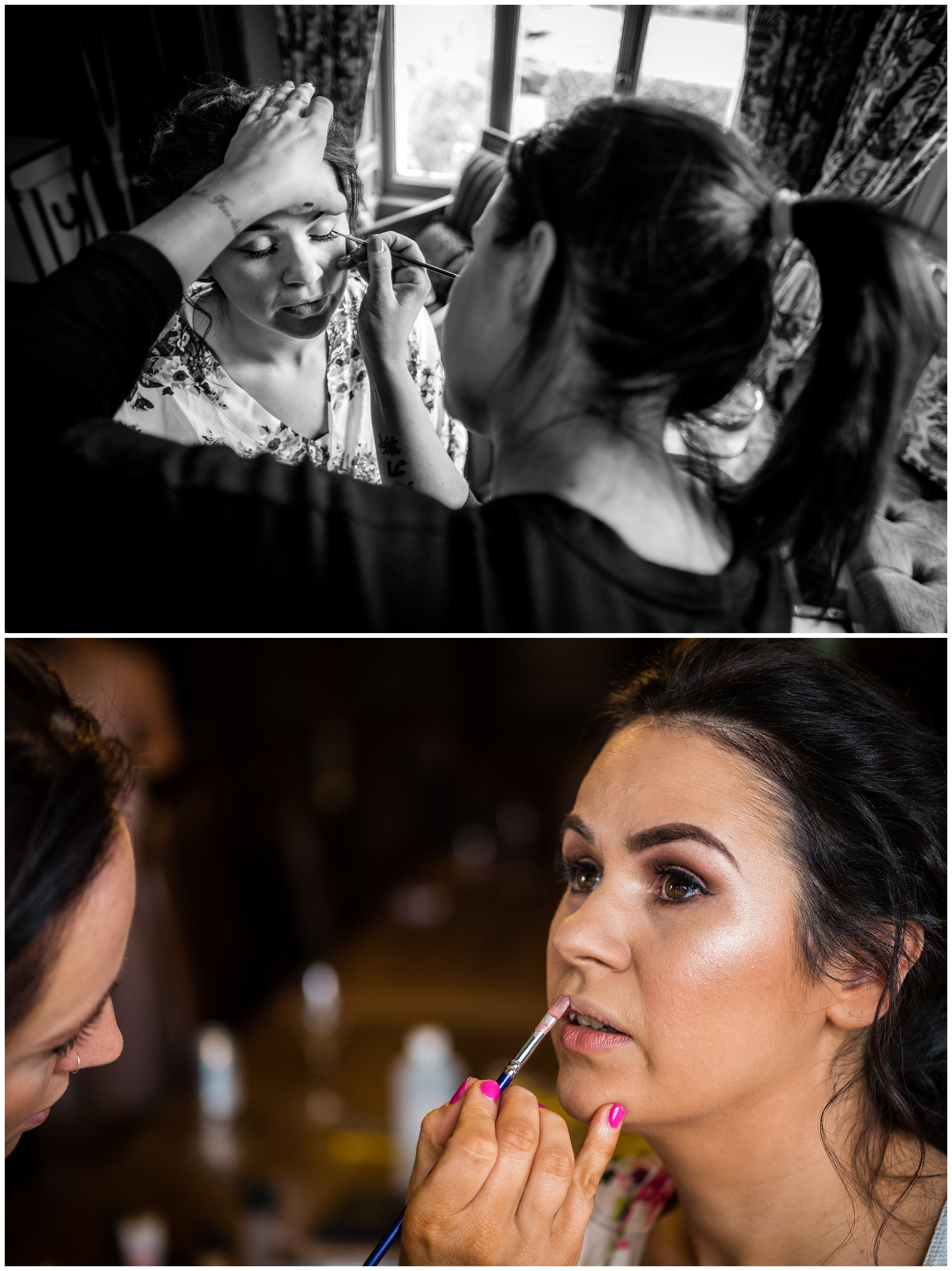 bride having her makeup done