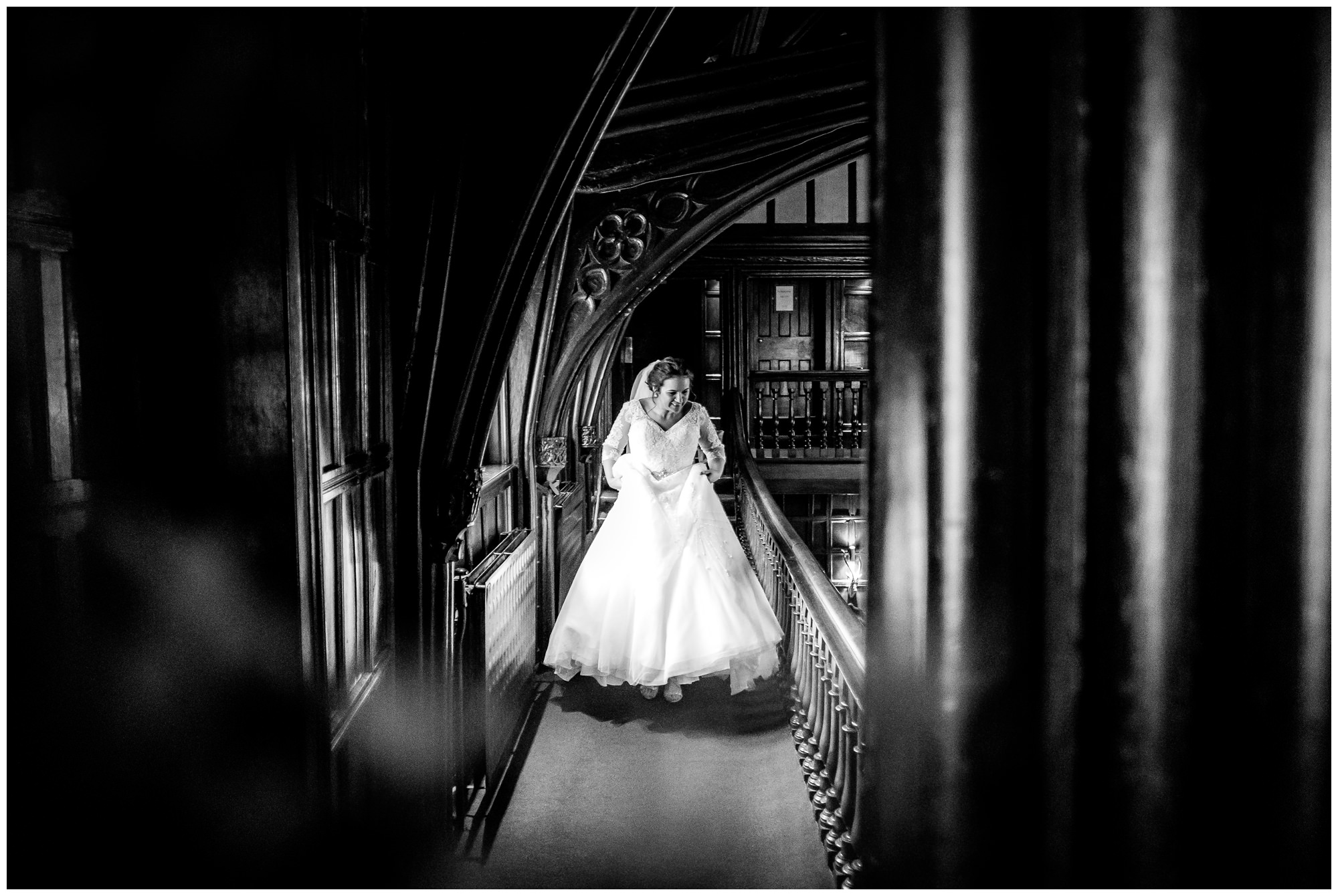 bride walking to service at mitton hall