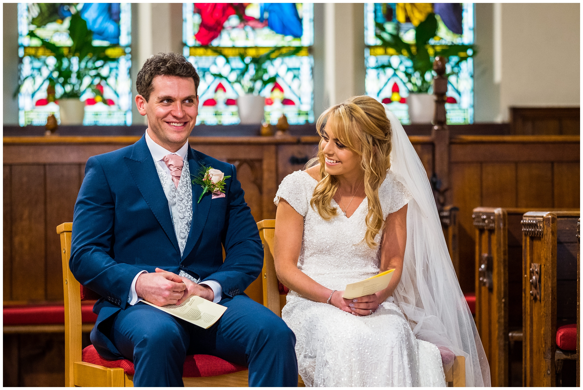 bride and groom sat during service