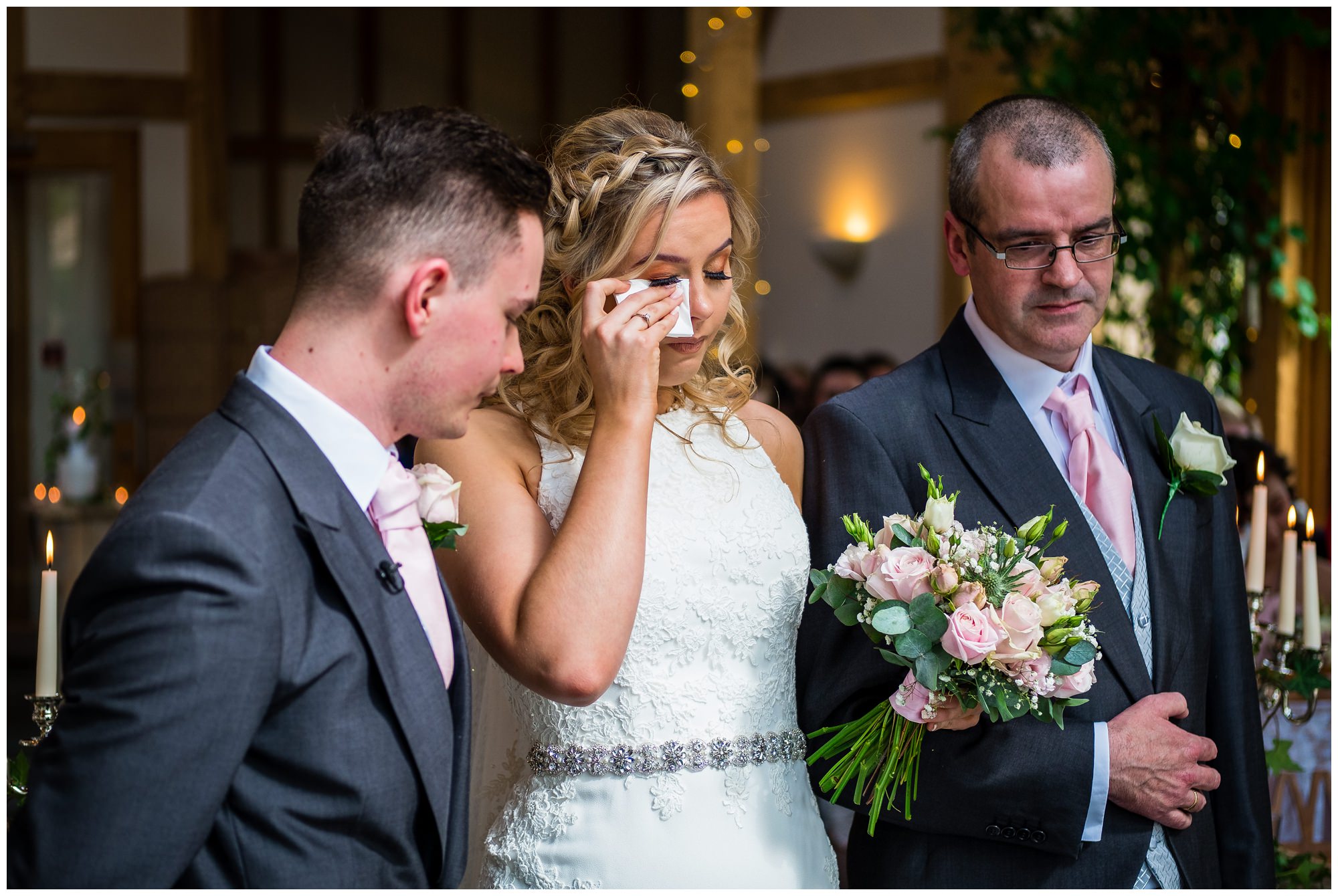 bride crying during service