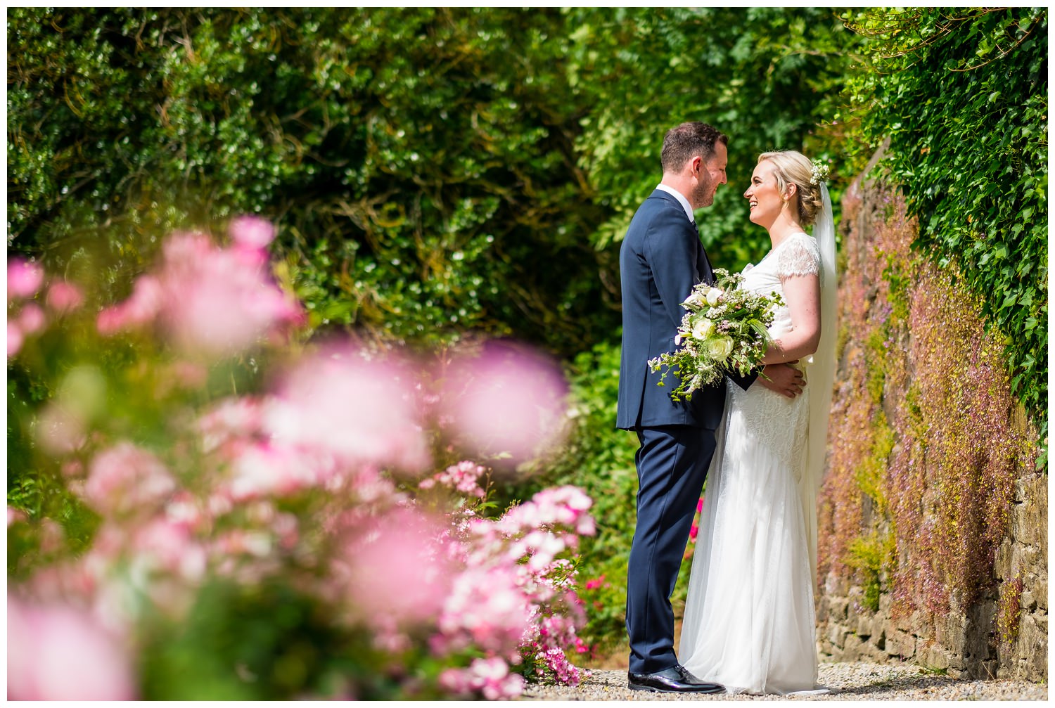 portrait of bride and groom at mitton hall