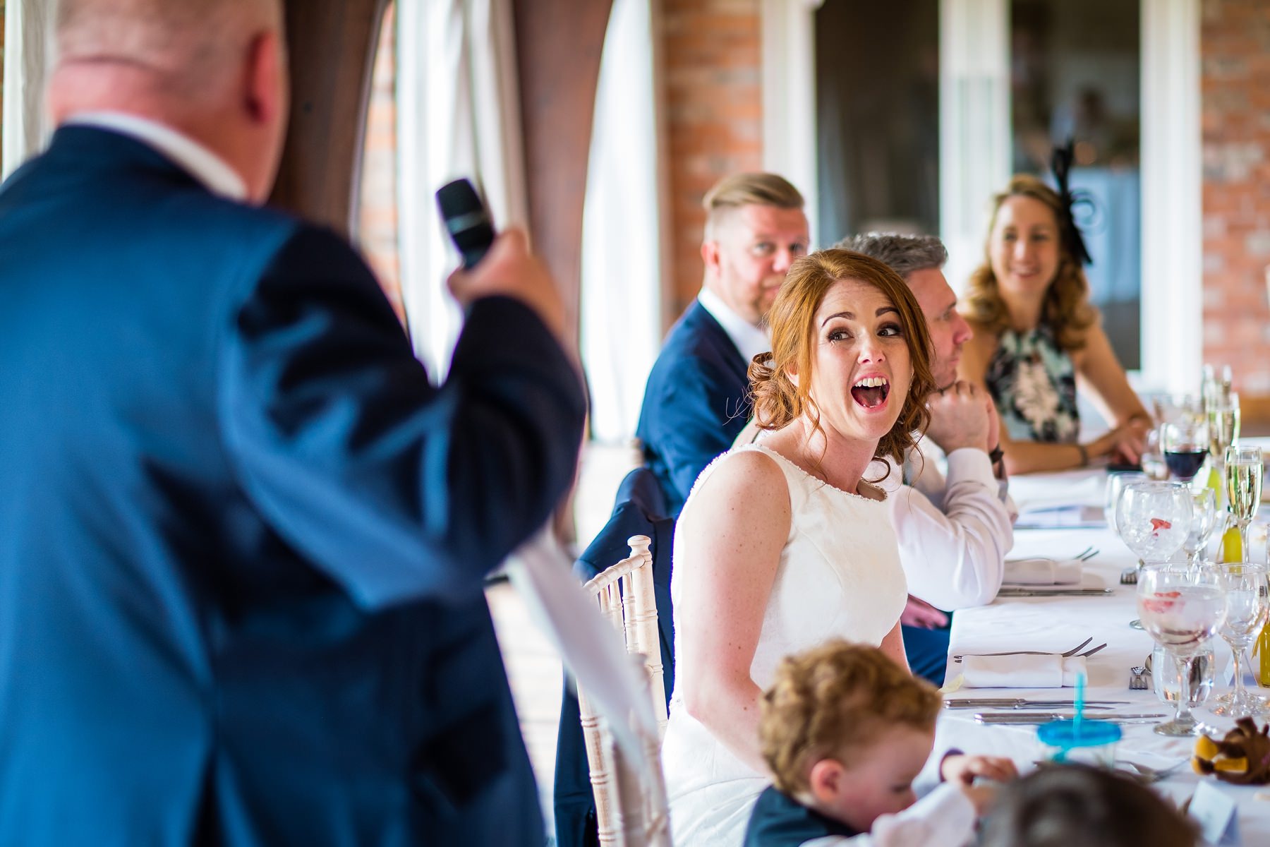 bride shocked during speeches
