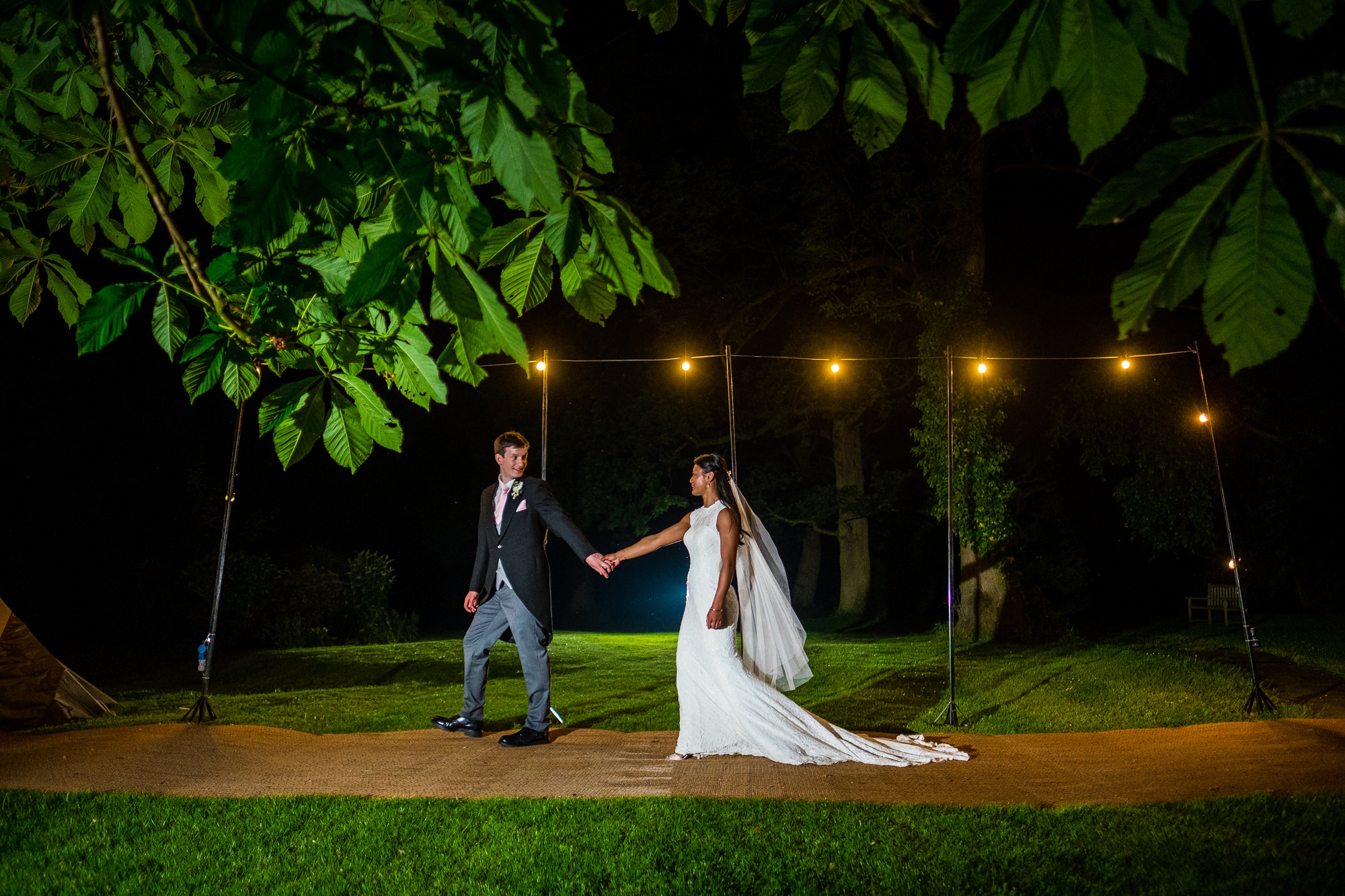 evening portrait with bride and groom
