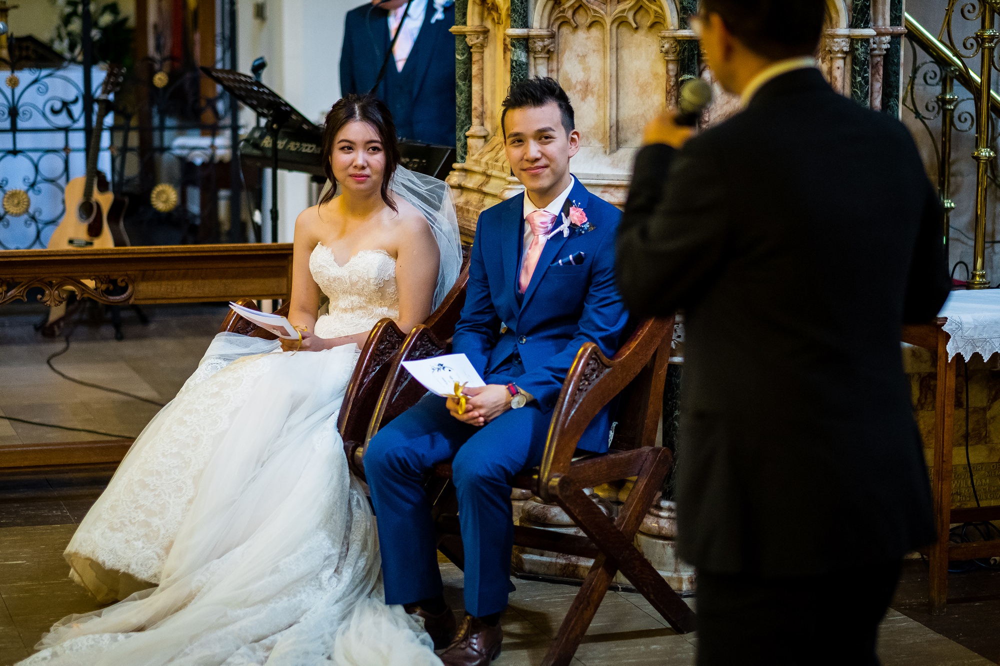 bride and groom sat down during wedding ceremony